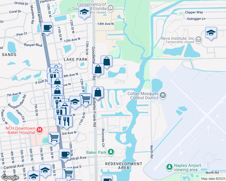 map of restaurants, bars, coffee shops, grocery stores, and more near 704 Goodlette Road North in Naples