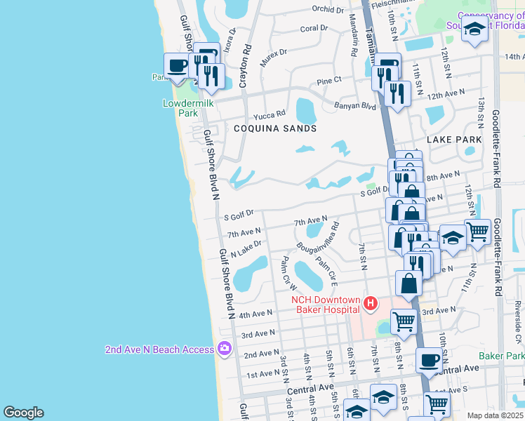 map of restaurants, bars, coffee shops, grocery stores, and more near 299 8th Ave N in Naples