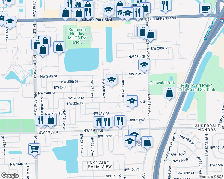 map of restaurants, bars, coffee shops, grocery stores, and more near 2400 Northwest 26th Street in Fort Lauderdale
