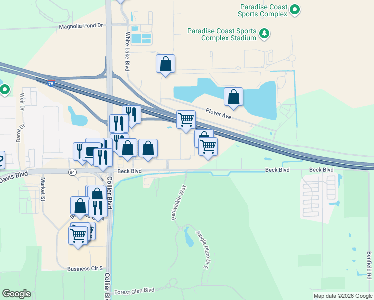 map of restaurants, bars, coffee shops, grocery stores, and more near 3935 Tollhouse Drive in Naples