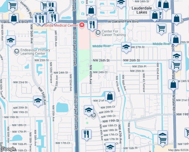 map of restaurants, bars, coffee shops, grocery stores, and more near in Lauderdale Lakes