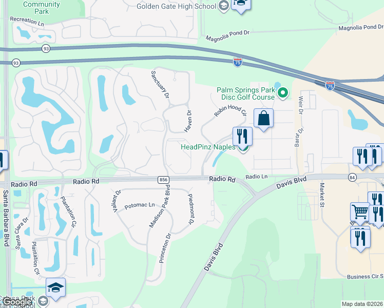 map of restaurants, bars, coffee shops, grocery stores, and more near 7823 Regal Heron Circle in Naples