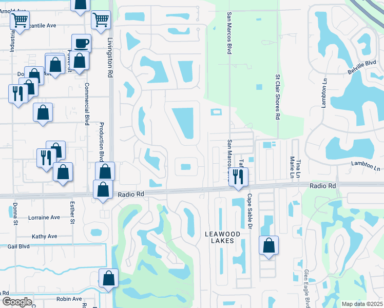 map of restaurants, bars, coffee shops, grocery stores, and more near 180 Stanhope Circle in Naples