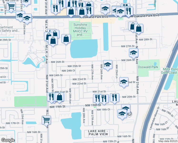 map of restaurants, bars, coffee shops, grocery stores, and more near 2720 Northwest 24th Court in Fort Lauderdale