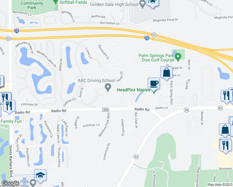 map of restaurants, bars, coffee shops, grocery stores, and more near 7823 Regal Heron Circle in Naples