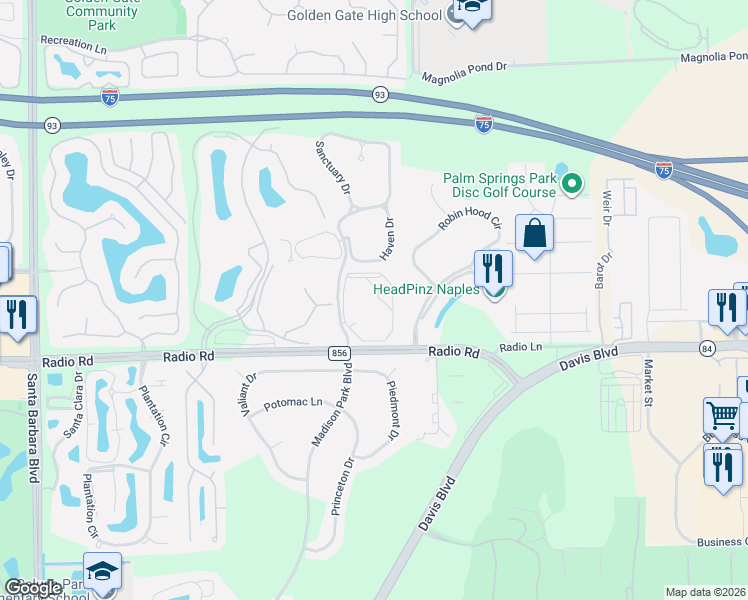 map of restaurants, bars, coffee shops, grocery stores, and more near 7804 Regal Heron Circle in Naples