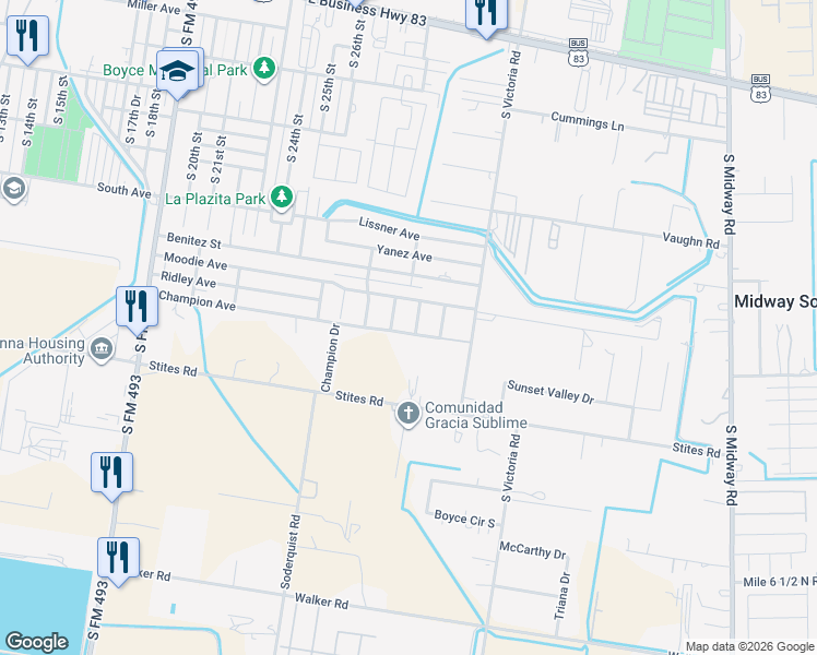 map of restaurants, bars, coffee shops, grocery stores, and more near 900 Ivy Avenue in Donna