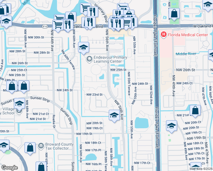 map of restaurants, bars, coffee shops, grocery stores, and more near 5623 Blueberry Court in Lauderhill