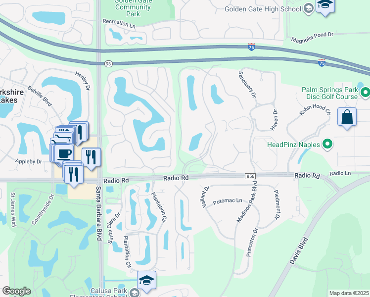 map of restaurants, bars, coffee shops, grocery stores, and more near 132 Belina Drive in Naples