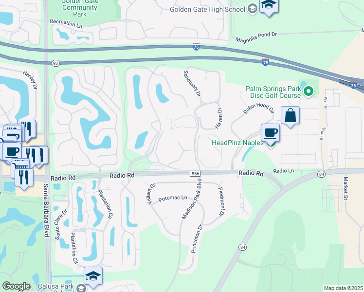 map of restaurants, bars, coffee shops, grocery stores, and more near 250 West Naomi Drive in Naples