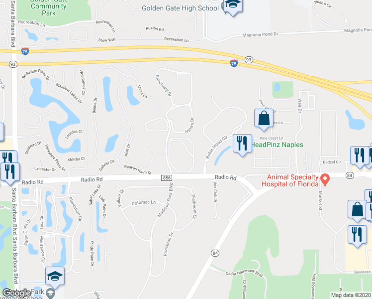 map of restaurants, bars, coffee shops, grocery stores, and more near 7826 Great Heron Way in Naples