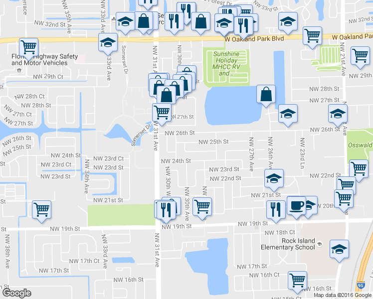 map of restaurants, bars, coffee shops, grocery stores, and more near 3001 Northwest 24th Court in Fort Lauderdale