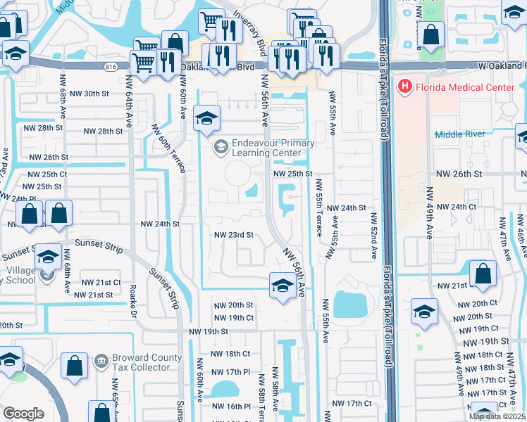 map of restaurants, bars, coffee shops, grocery stores, and more near 5623 Blueberry Court in Lauderhill