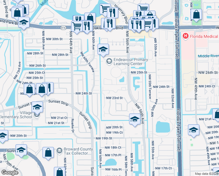 map of restaurants, bars, coffee shops, grocery stores, and more near 5725 Blueberry Court in Lauderhill