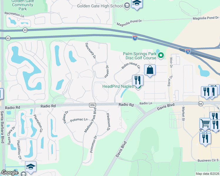 map of restaurants, bars, coffee shops, grocery stores, and more near 7823 Regal Heron Circle in Naples