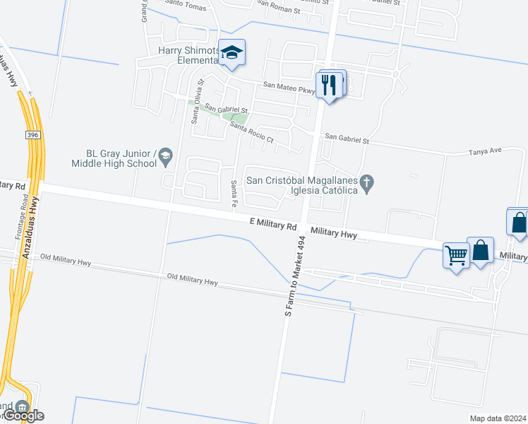 map of restaurants, bars, coffee shops, grocery stores, and more near 3308 San Sebastian in Mission