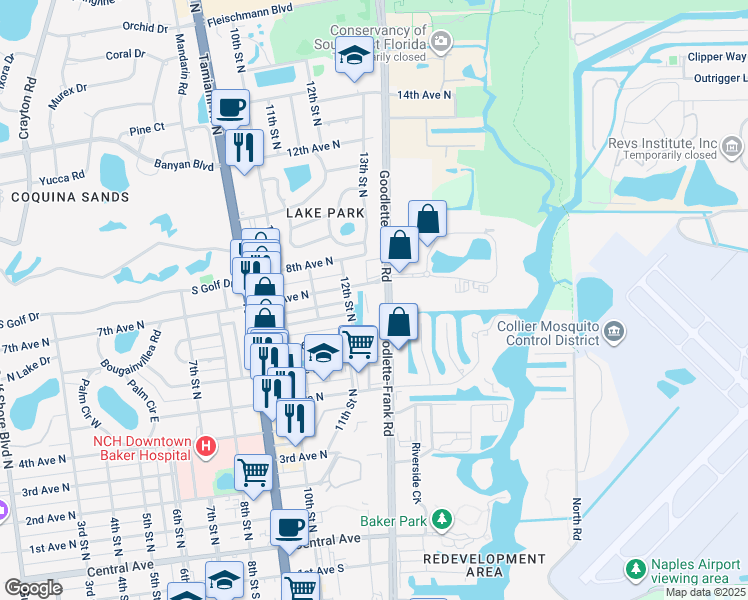 map of restaurants, bars, coffee shops, grocery stores, and more near 681 Goodlette Road North in Naples