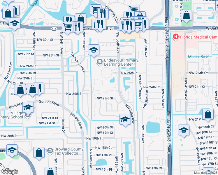map of restaurants, bars, coffee shops, grocery stores, and more near 5725 Blueberry Court in Lauderhill