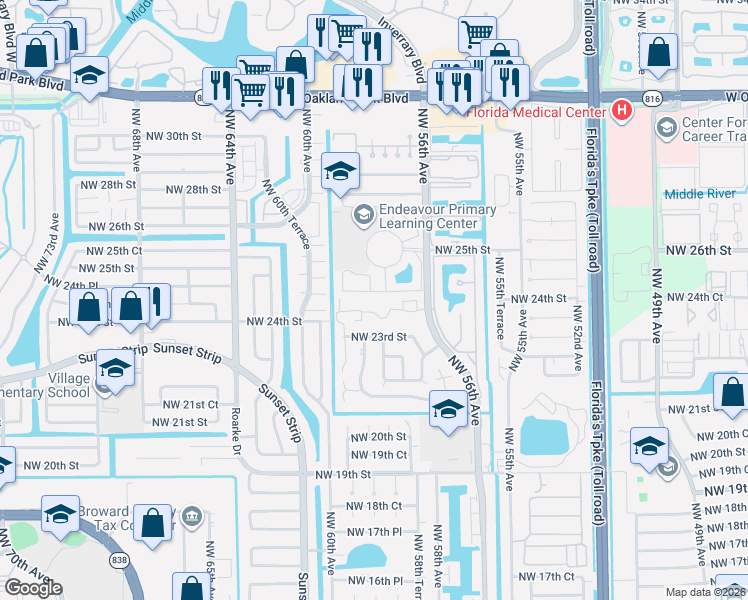 map of restaurants, bars, coffee shops, grocery stores, and more near 5725 Blueberry Court in Lauderhill