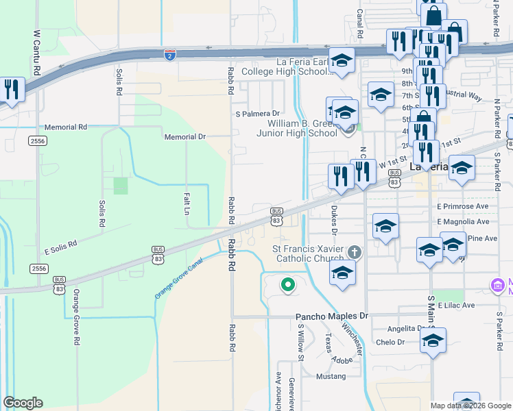 map of restaurants, bars, coffee shops, grocery stores, and more near 1113 Ruby Ln in La Feria
