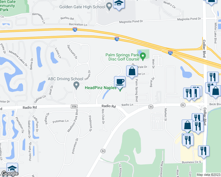 map of restaurants, bars, coffee shops, grocery stores, and more near 305 Robin Hood Circle in Naples