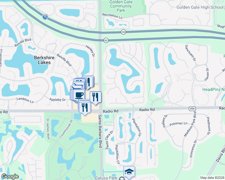 map of restaurants, bars, coffee shops, grocery stores, and more near 7848 Stratford Drive in Naples
