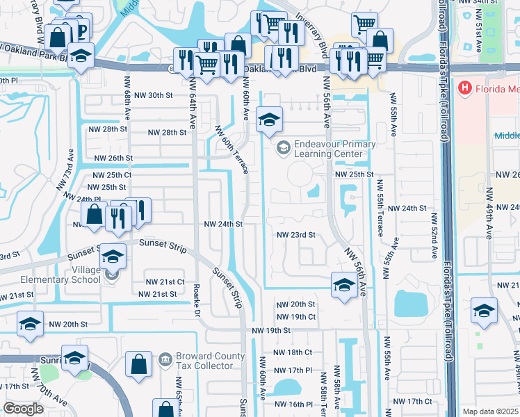 map of restaurants, bars, coffee shops, grocery stores, and more near 5823 Blueberry Court in Lauderhill