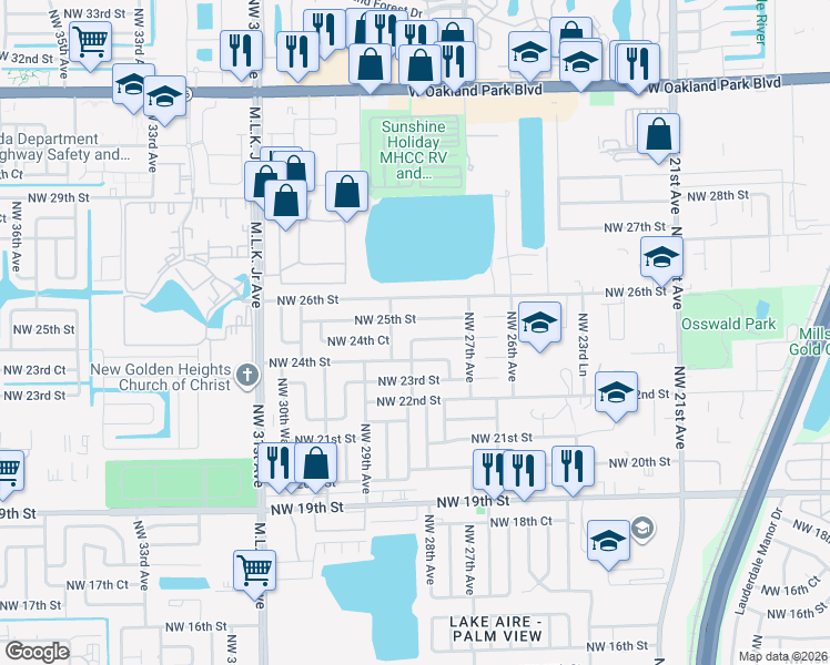 map of restaurants, bars, coffee shops, grocery stores, and more near 2801 Northwest 24th Court in Fort Lauderdale