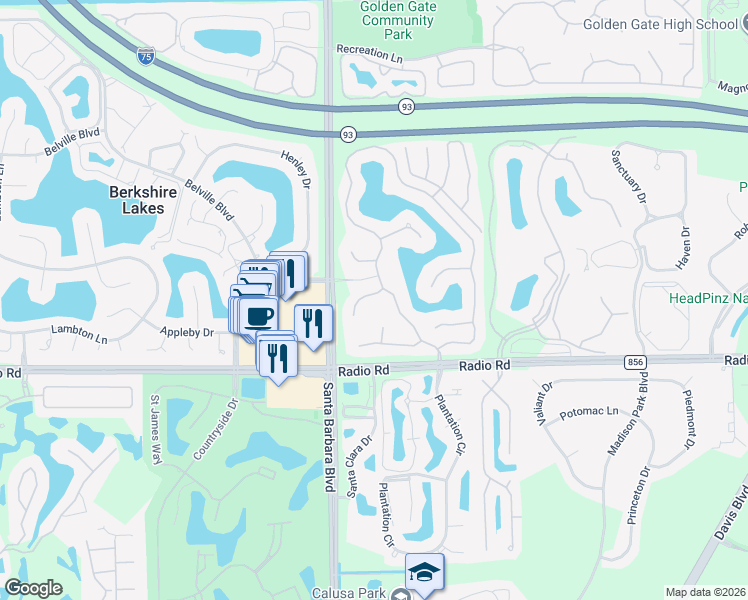 map of restaurants, bars, coffee shops, grocery stores, and more near 7848 Stratford Drive in Naples