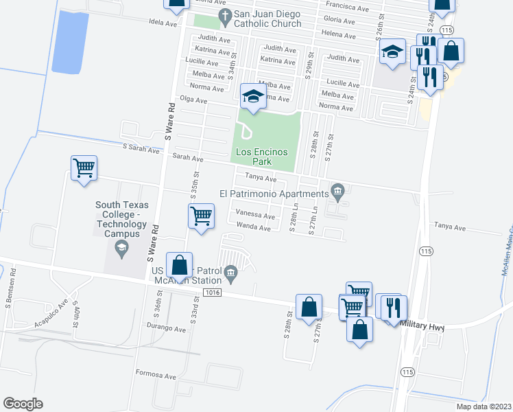 map of restaurants, bars, coffee shops, grocery stores, and more near 3017 Ursula Avenue in McAllen