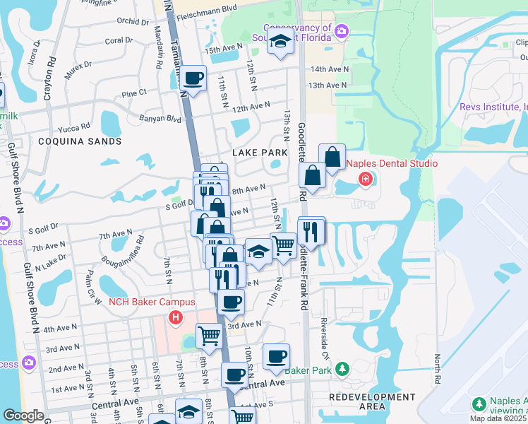 map of restaurants, bars, coffee shops, grocery stores, and more near 1154 7th Avenue North in Naples