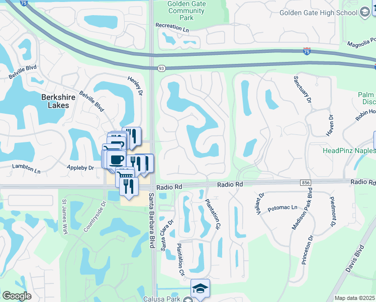 map of restaurants, bars, coffee shops, grocery stores, and more near 7867 Berkshire Pines Drive in Naples