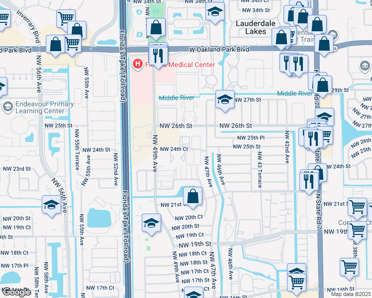 map of restaurants, bars, coffee shops, grocery stores, and more near 4780 Northwest 24th Court in Lauderdale Lakes