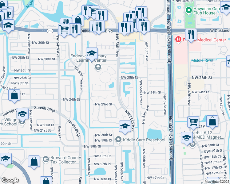 map of restaurants, bars, coffee shops, grocery stores, and more near 5623 Blueberry Court in Lauderhill