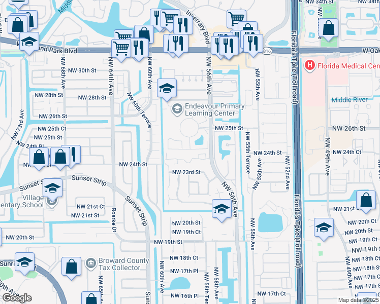 map of restaurants, bars, coffee shops, grocery stores, and more near 5725 Blueberry Court in Lauderhill