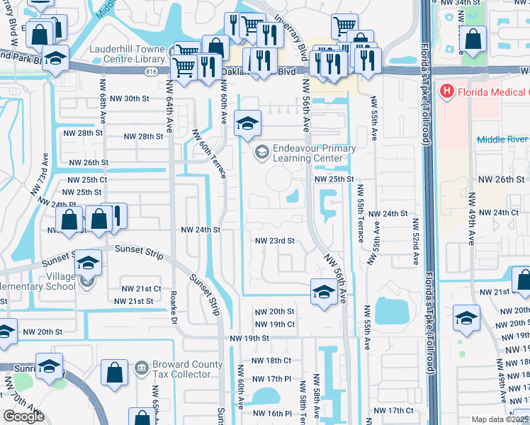 map of restaurants, bars, coffee shops, grocery stores, and more near 5725 Blueberry Court in Lauderhill