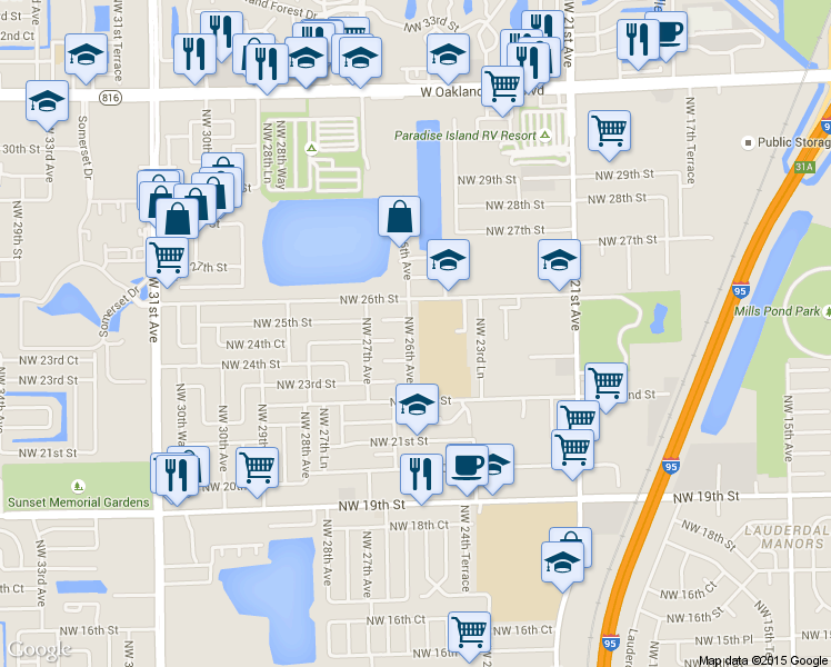 map of restaurants, bars, coffee shops, grocery stores, and more near 2468 Northwest 26th Avenue in Fort Lauderdale