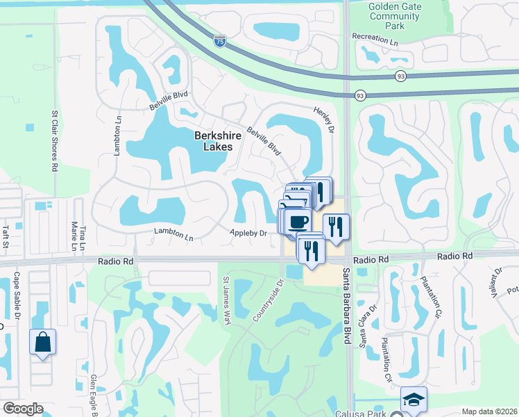 map of restaurants, bars, coffee shops, grocery stores, and more near 130 Brampton Lane in Naples