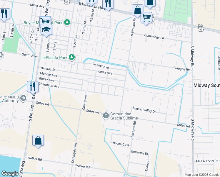 map of restaurants, bars, coffee shops, grocery stores, and more near 900 Ivy Avenue in Donna