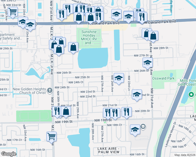 map of restaurants, bars, coffee shops, grocery stores, and more near 2721 Northwest 24th Court in Fort Lauderdale