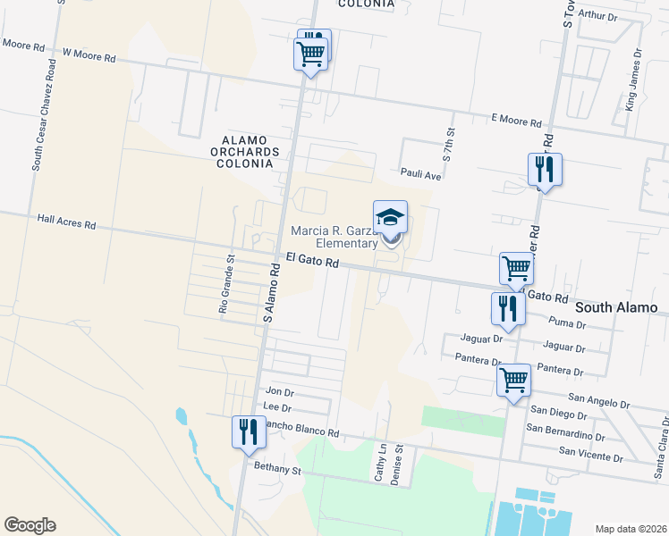 map of restaurants, bars, coffee shops, grocery stores, and more near 1307 Carlos Drive in Alamo