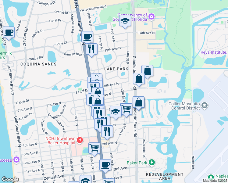 map of restaurants, bars, coffee shops, grocery stores, and more near 1154 7th Avenue North in Naples