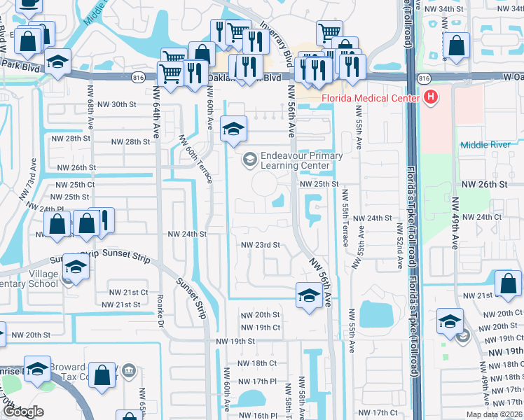 map of restaurants, bars, coffee shops, grocery stores, and more near 5725 Blueberry Court in Lauderhill