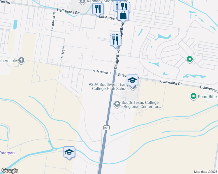 map of restaurants, bars, coffee shops, grocery stores, and more near 3508 South Cage Boulevard in Pharr