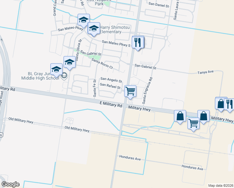 map of restaurants, bars, coffee shops, grocery stores, and more near 4505 Santa Fabiola Street in Mission