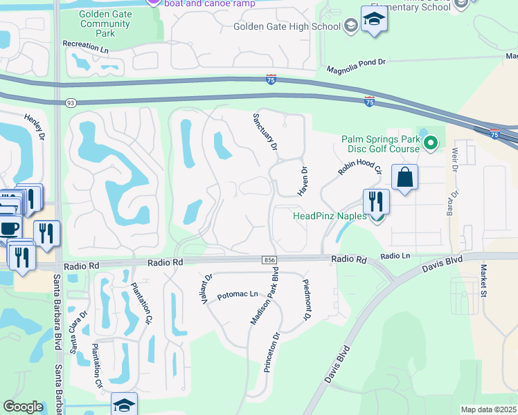 map of restaurants, bars, coffee shops, grocery stores, and more near 8049 Sanctuary Drive in Naples