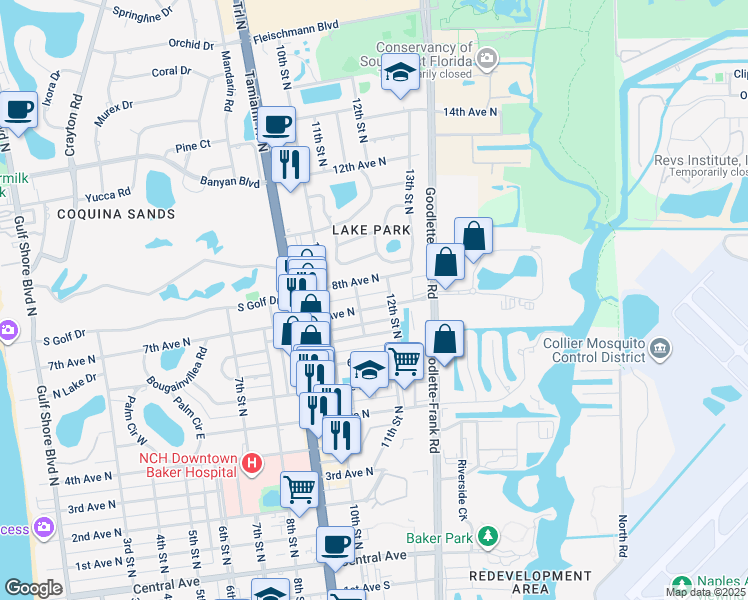 map of restaurants, bars, coffee shops, grocery stores, and more near 1154 7th Avenue North in Naples