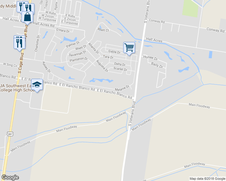 map of restaurants, bars, coffee shops, grocery stores, and more near 614 Melanie Drive in Pharr