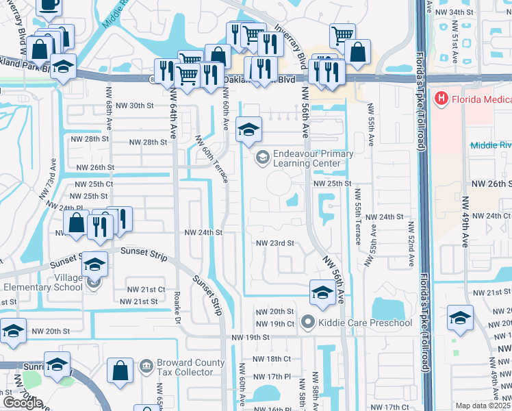 map of restaurants, bars, coffee shops, grocery stores, and more near 5823 Blueberry Court in Lauderhill