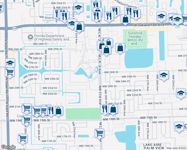 map of restaurants, bars, coffee shops, grocery stores, and more near 2745 Somerset Drive in Lauderdale Lakes